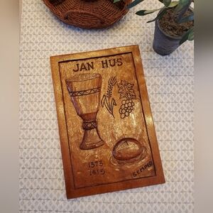Hand Carved Mahogany Art Jan Hus Plaque